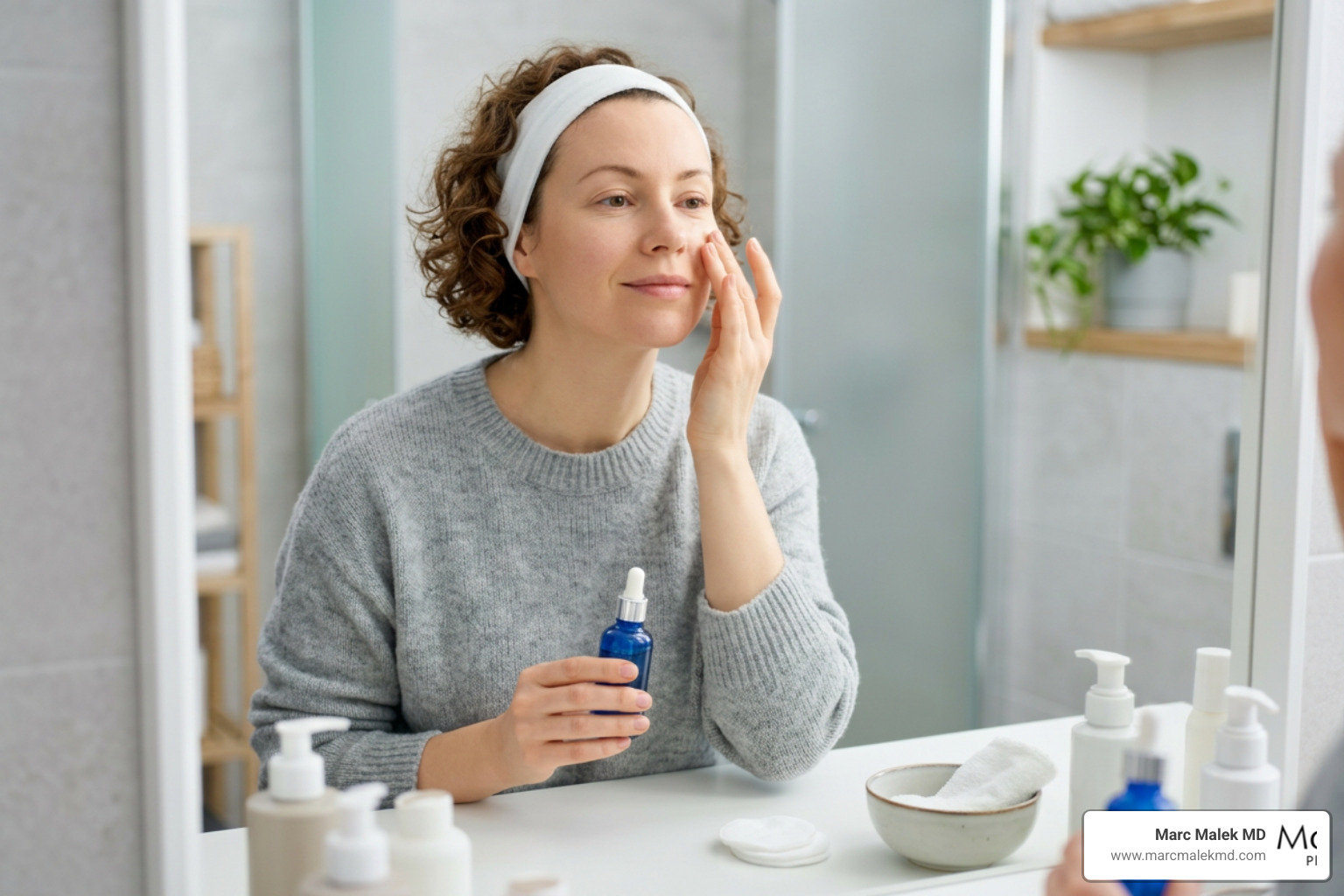 A patient practicing a gentle, hydrating post-treatment skincare routine A patient practicing a gentle, hydrating post-treatment skincare routine