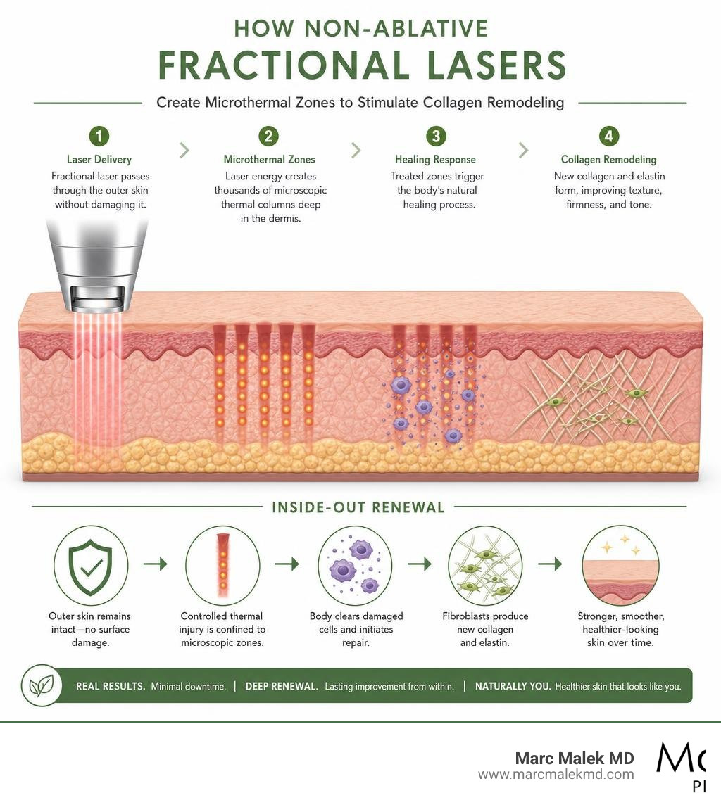 How non-ablative fractional lasers create microthermal zones to stimulate collagen remodeling infographic How non-ablative fractional lasers create microthermal zones to stimulate collagen remodeling infographic
