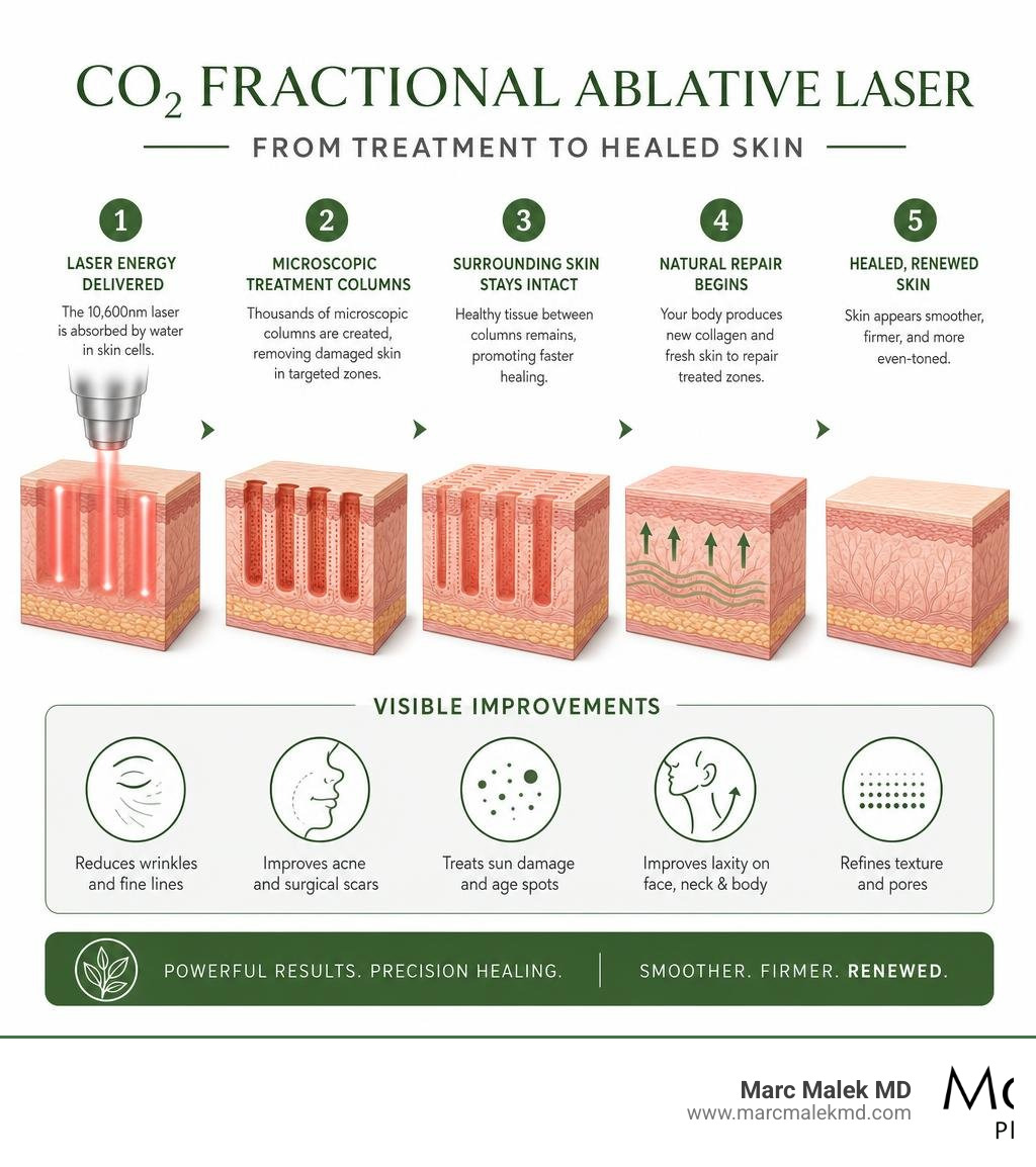 Infographic: CO2 fractional ablative laser process from treatment to healed skin infographic Infographic: CO2 fractional ablative laser process from treatment to healed skin infographic