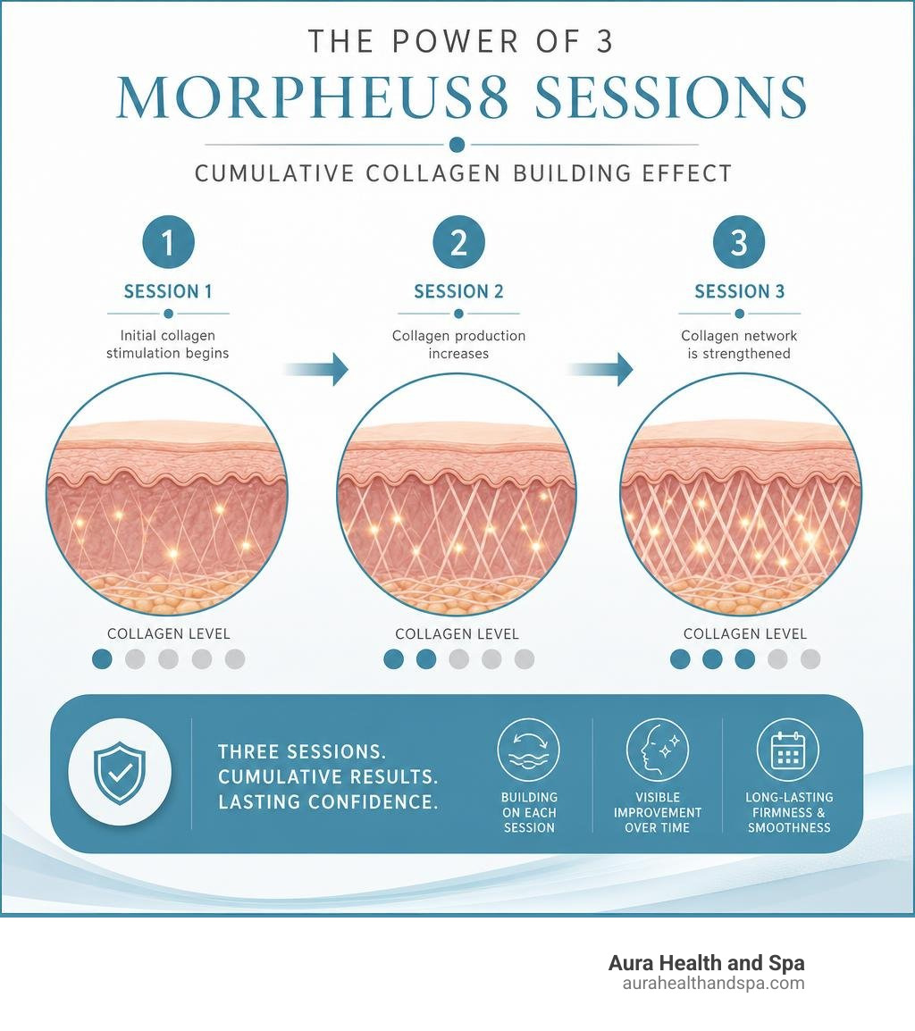 Infographic showing the cumulative collagen building effect of 3 Morpheus8 sessions infographic