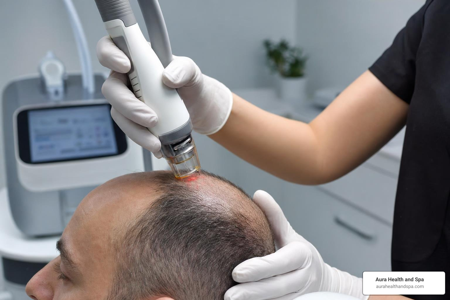 Lumenis FoLix fractional laser handpiece performing scalp treatment for hair restoration