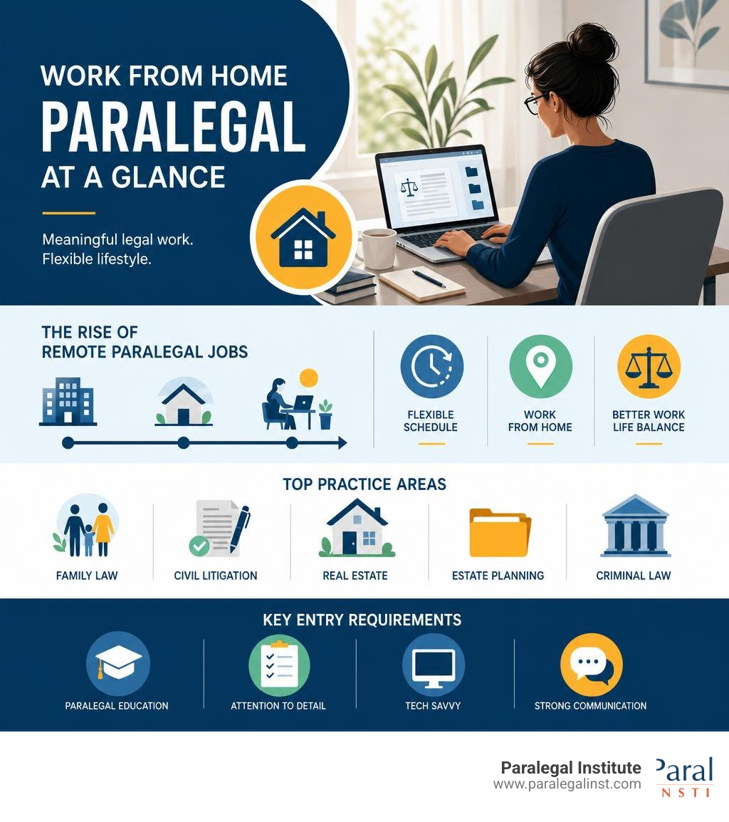 Infographic showing the rise of remote paralegal jobs, top practice areas, and key entry requirements in 2026 infographic Infographic showing the rise of remote paralegal jobs, top practice areas, and key entry requirements in 2026 infographic