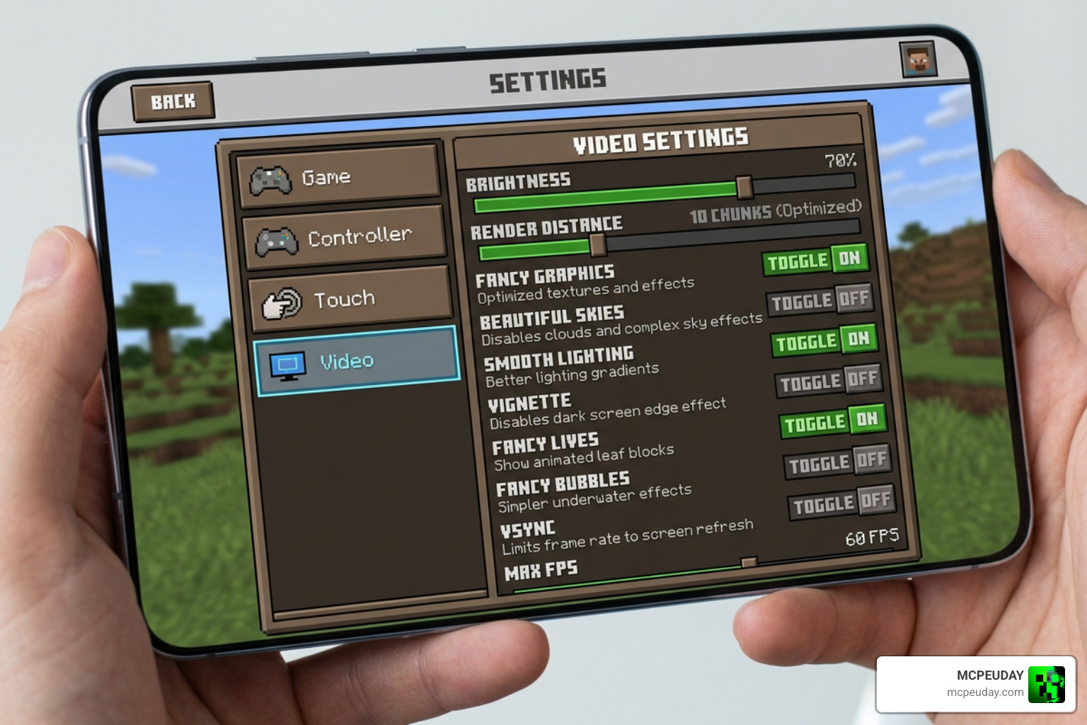 Minecraft Pocket Edition settings menu optimization