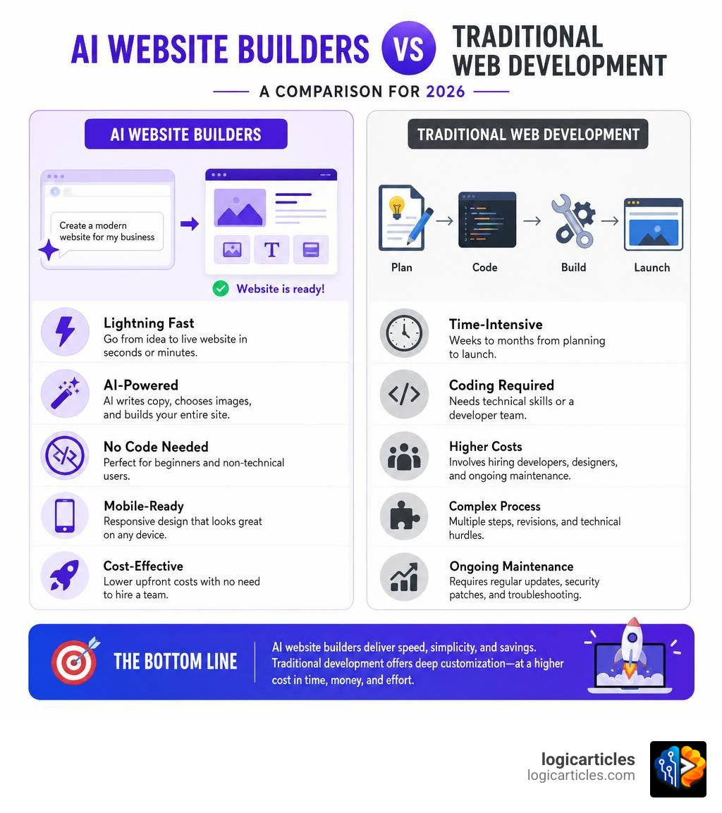 Comparison infographic of AI website builders vs traditional web development in 2026 infographic Comparison infographic of AI website builders vs traditional web development in 2026 infographic
