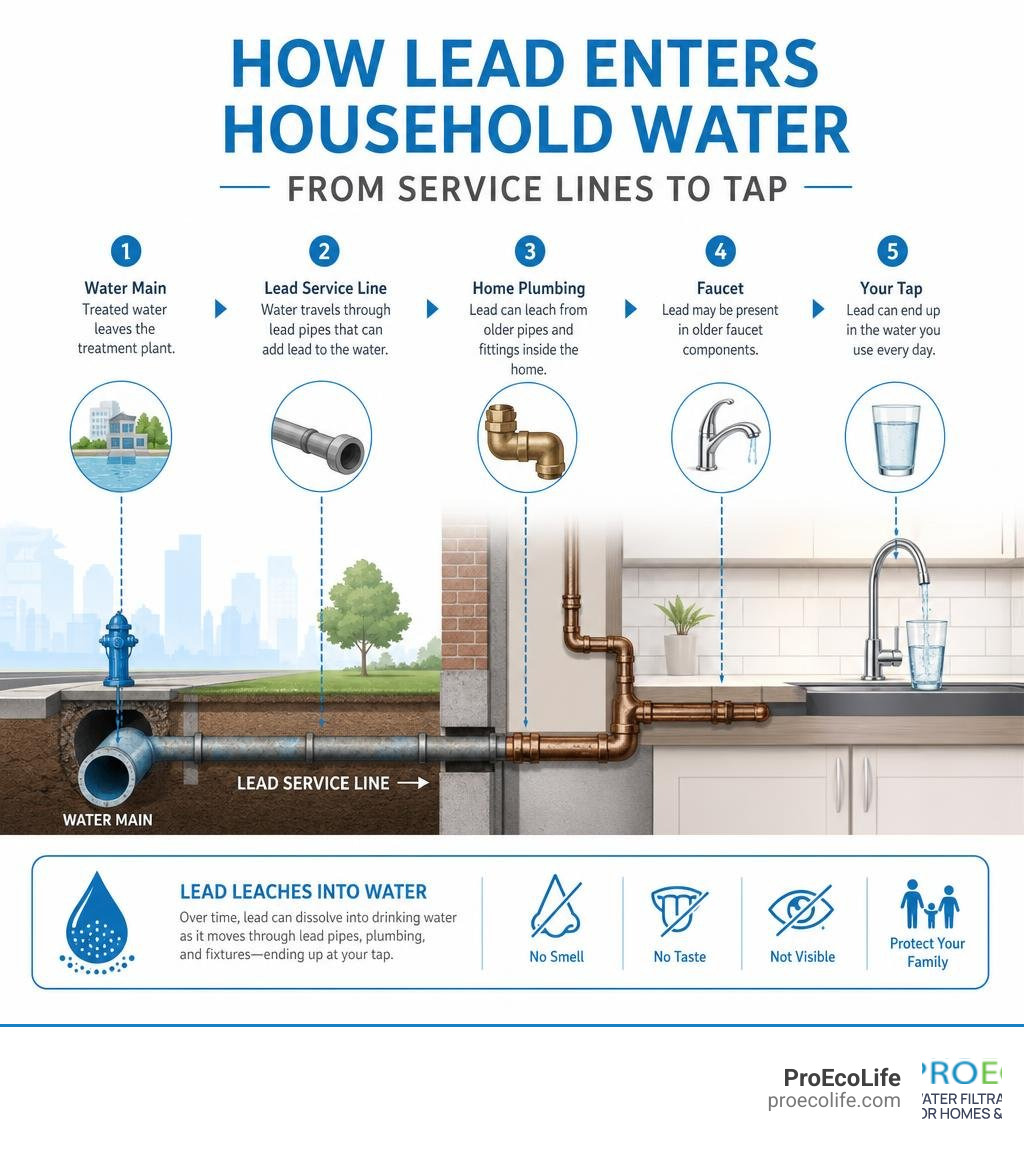 How lead enters household water from service lines to tap — infographic infographic