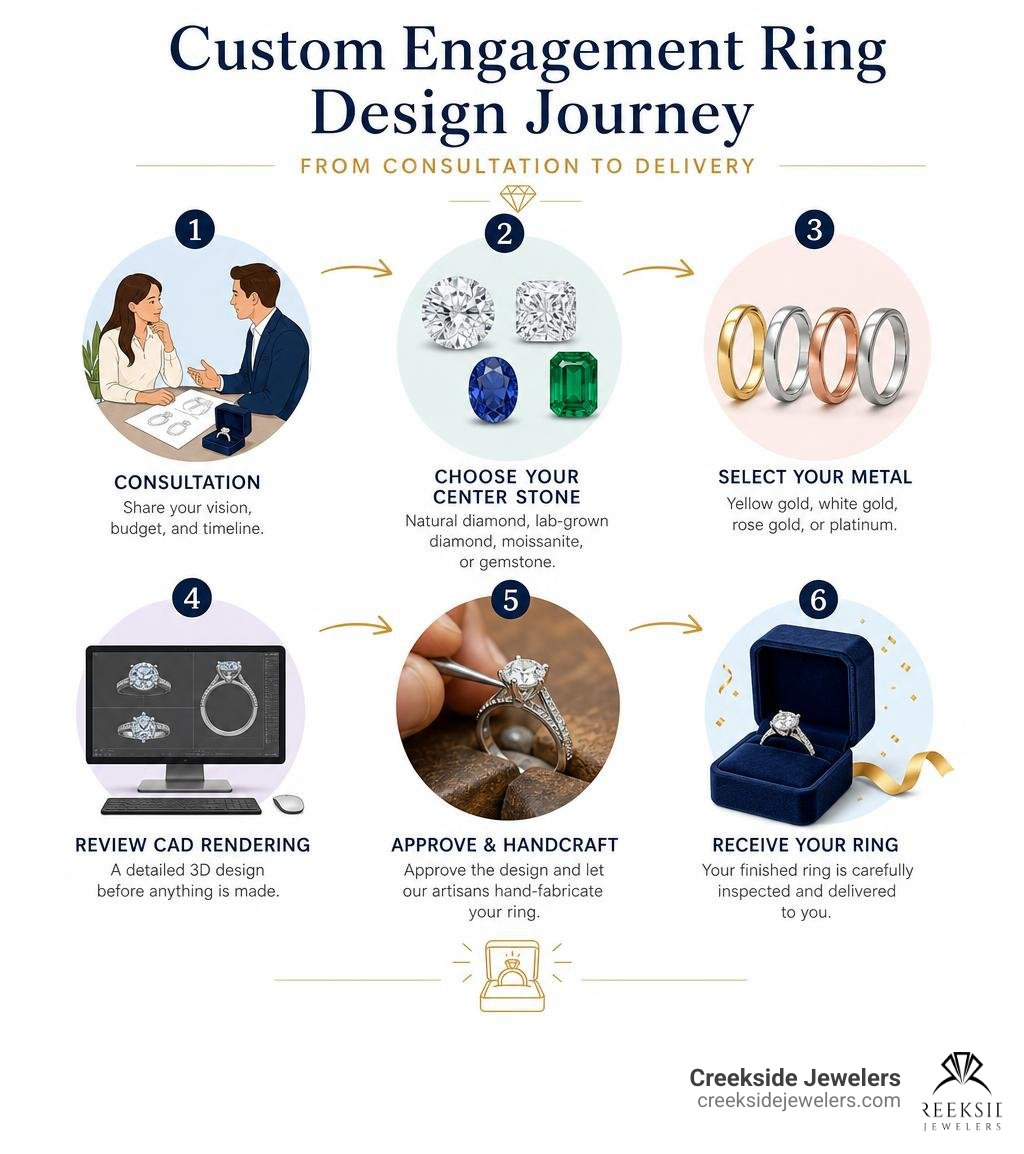 Custom engagement ring design journey from consultation to delivery infographic infographic Custom engagement ring design journey from consultation to delivery infographic infographic