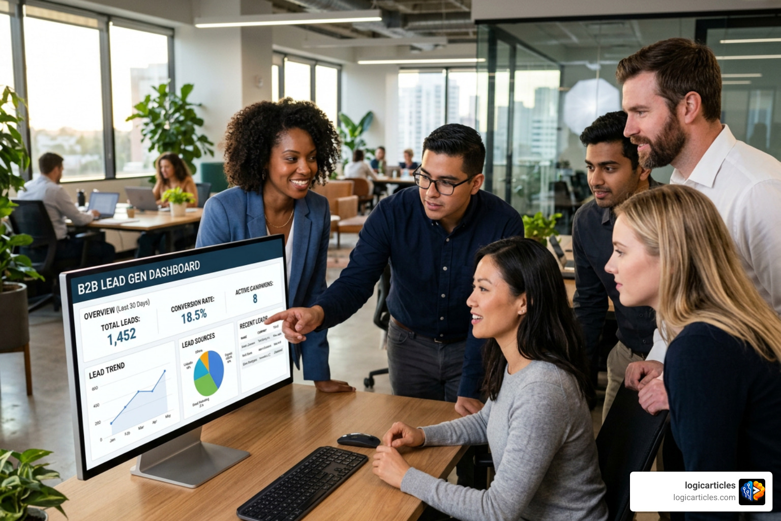 Small B2B lead generation software dashboard with sales team Small B2B lead generation software dashboard with sales team