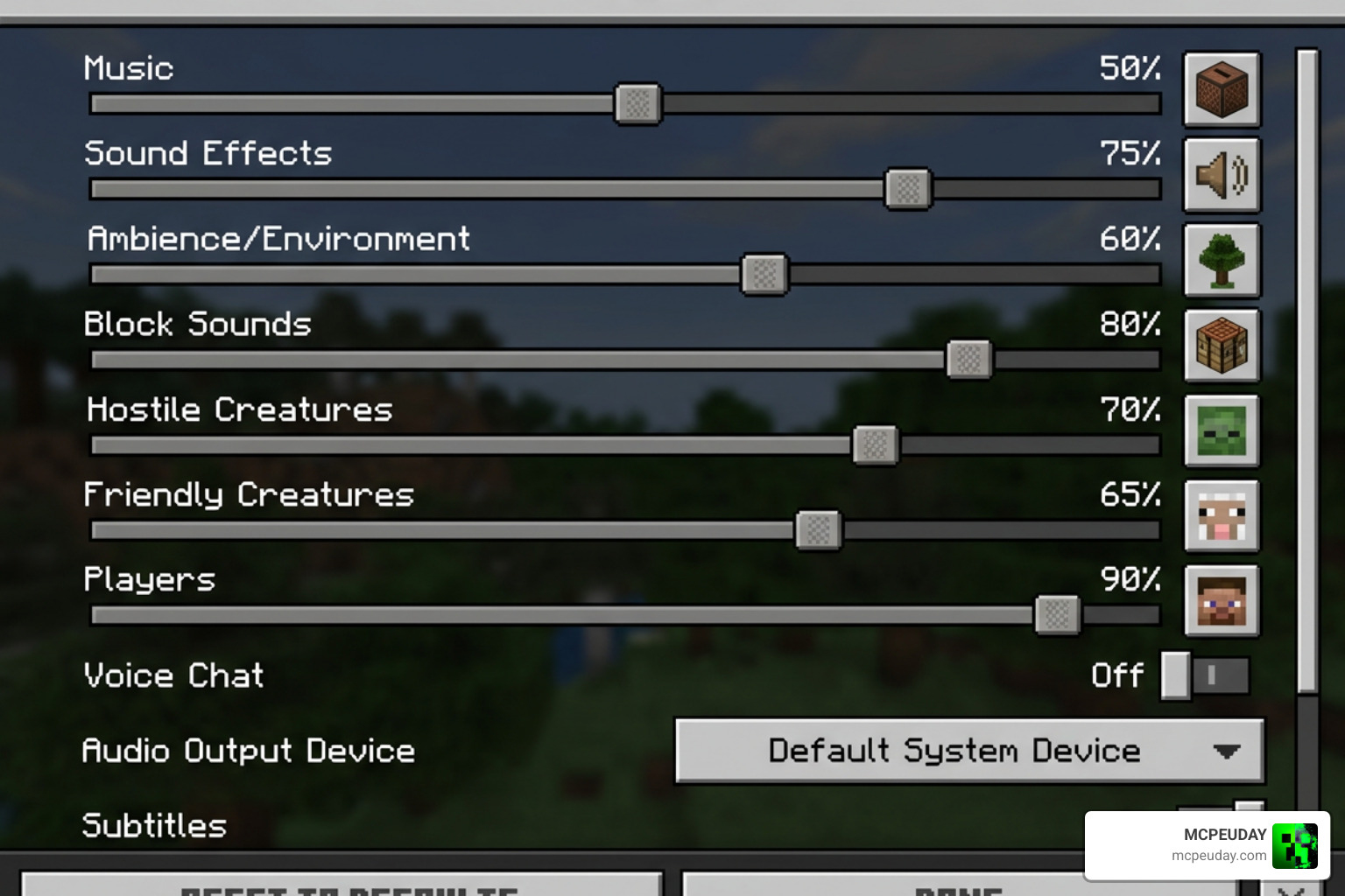 Customizing block sounds inside Minecraft settings menu
