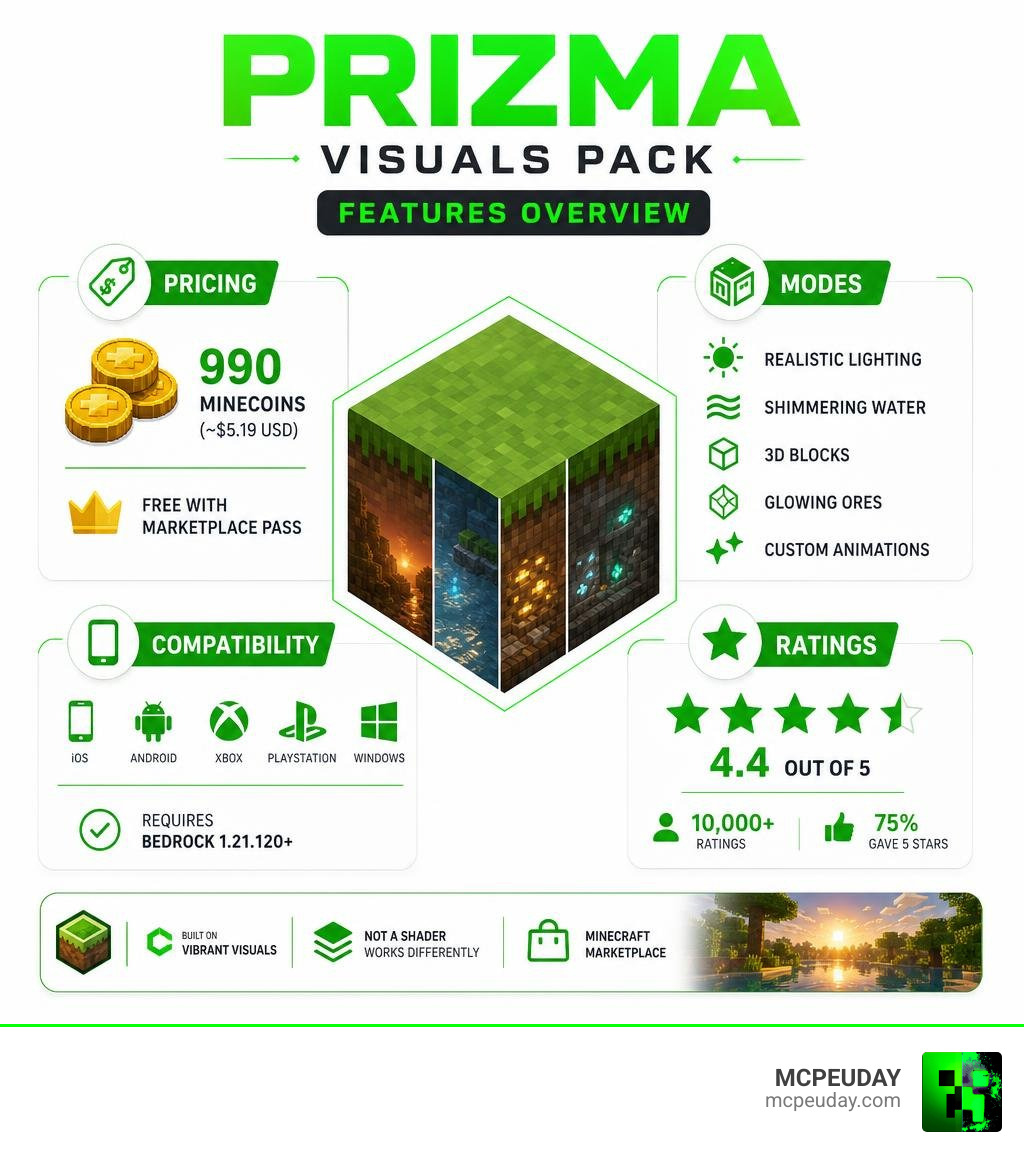 Prizma Visuals Pack features overview: pricing, modes, compatibility, and ratings infographic infographic