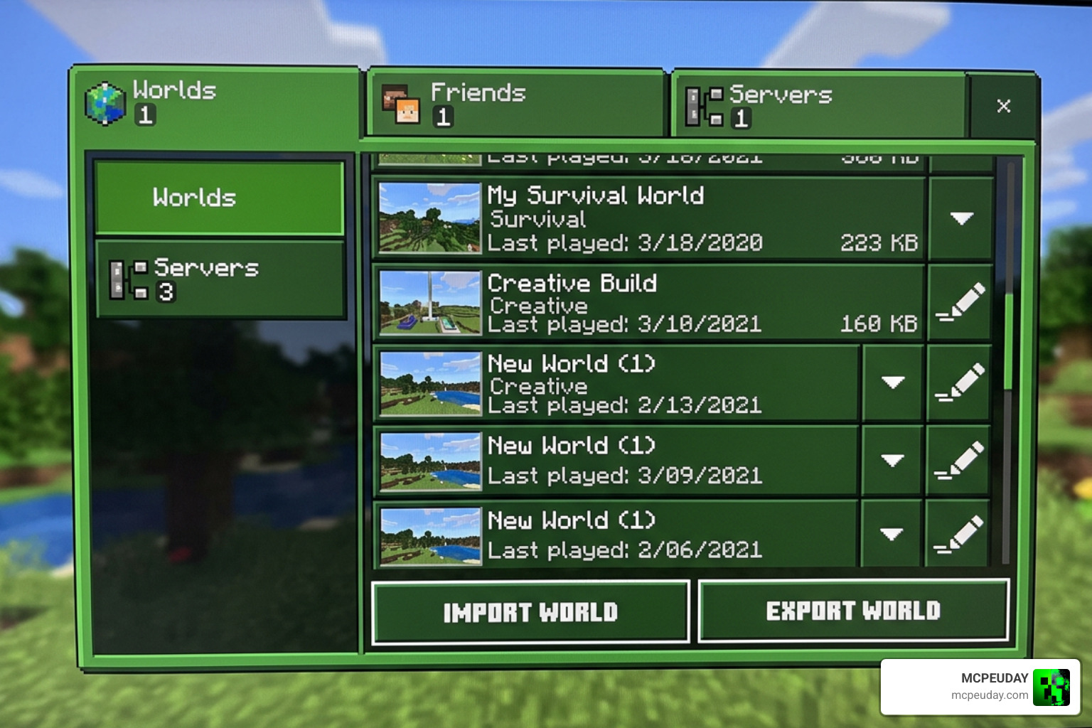 Import Export Button Unhider Resource Pack Minecraft Bedrock