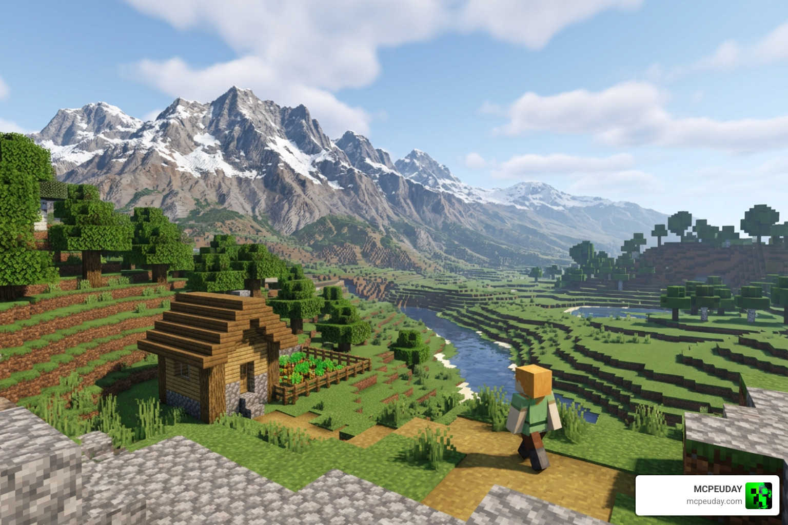 Realistic textures applied to distant terrain in Minecraft Realistic textures applied to distant terrain in Minecraft