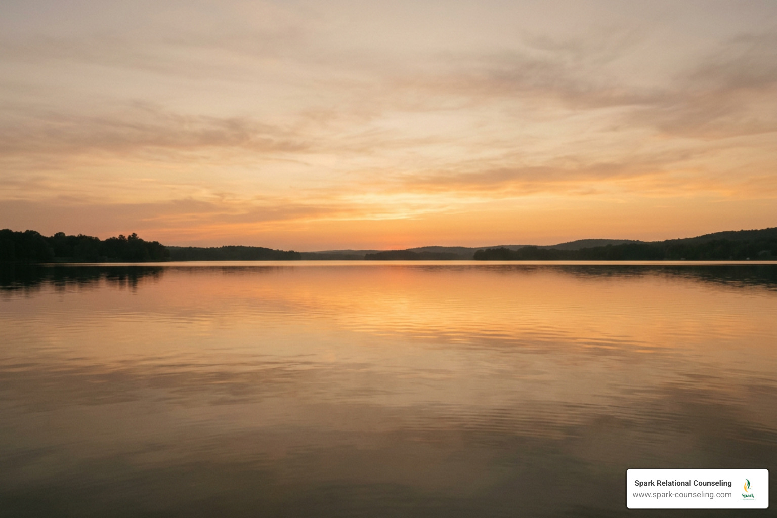 a serene, minimalist amber sunset representing peace and new beginnings