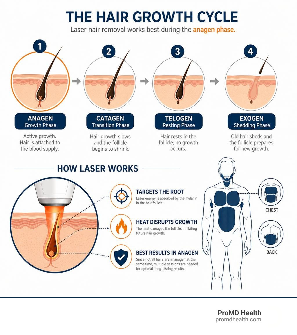 Infographic showing the hair growth cycle phases and how laser targets the anagen phase for men's hair removal infographic Infographic showing the hair growth cycle phases and how laser targets the anagen phase for men's hair removal infographic