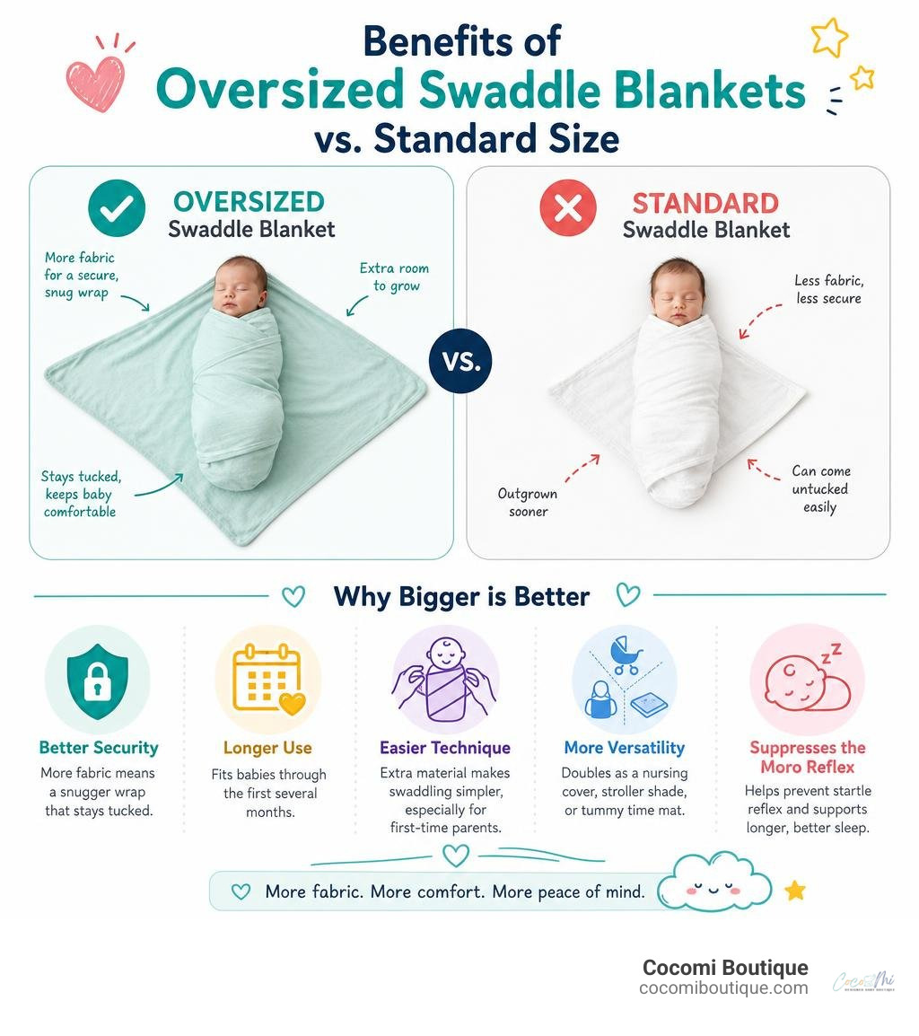 Benefits of oversized swaddle blankets compared to standard sizes infographic infographic