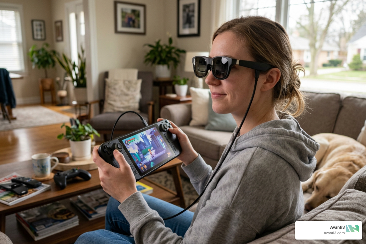 Xreal One AR glasses connected to a Steam Deck