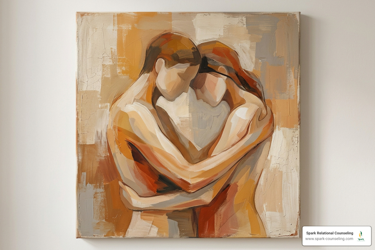 couples therapy for dating - warm abstract connection painting in muted amber