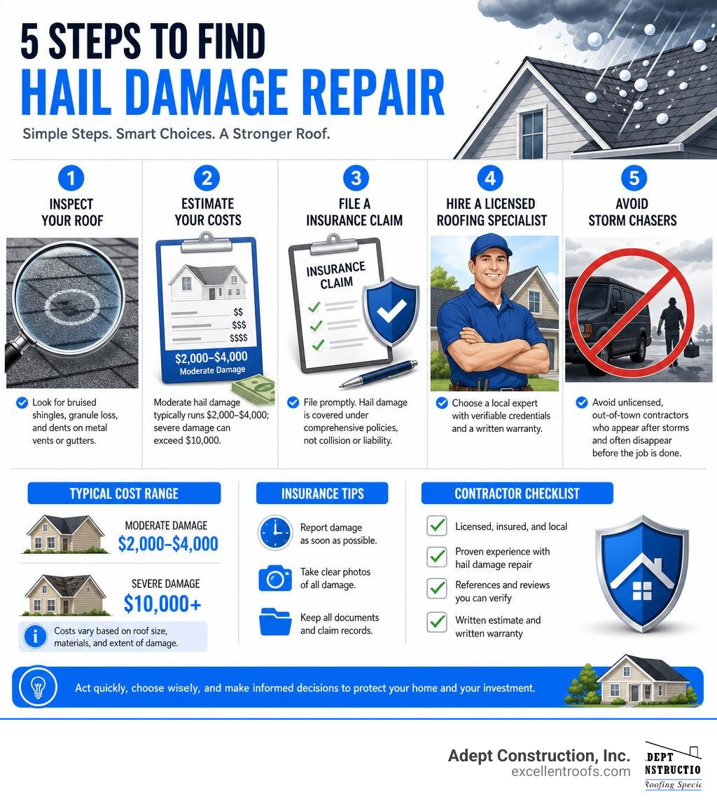 5 steps to find hail damage repair infographic with costs, insurance tips, and contractor checklist infographic 5 steps to find hail damage repair infographic with costs, insurance tips, and contractor checklist infographic