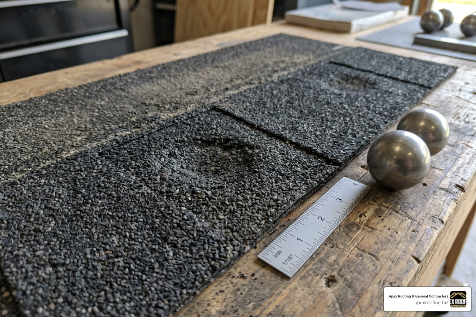 Class 4 shingle impact test demonstrating resistance to cracking and granule loss