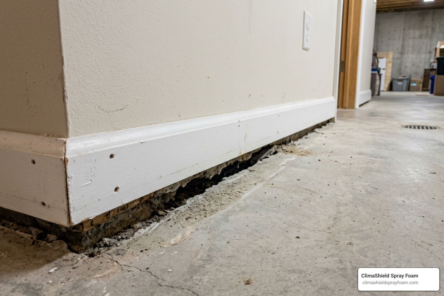 Gaps forming between basement floor and baseboards due to slab settlement