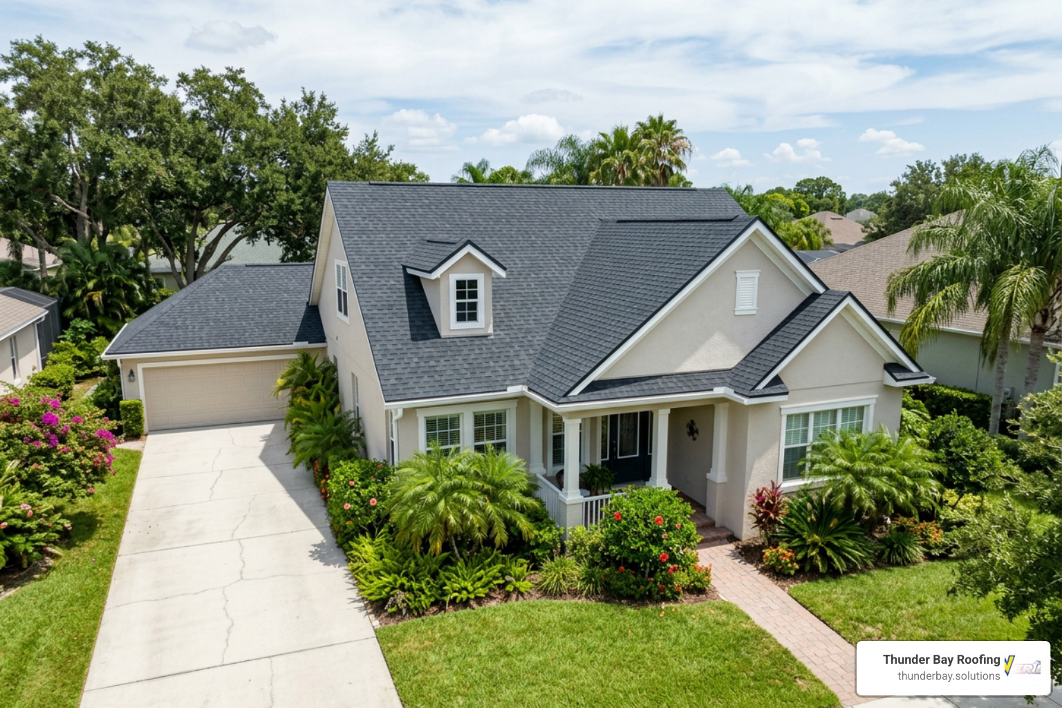 A beautifully restored, clean shingle roof on a Florida home A beautifully restored, clean shingle roof on a Florida home