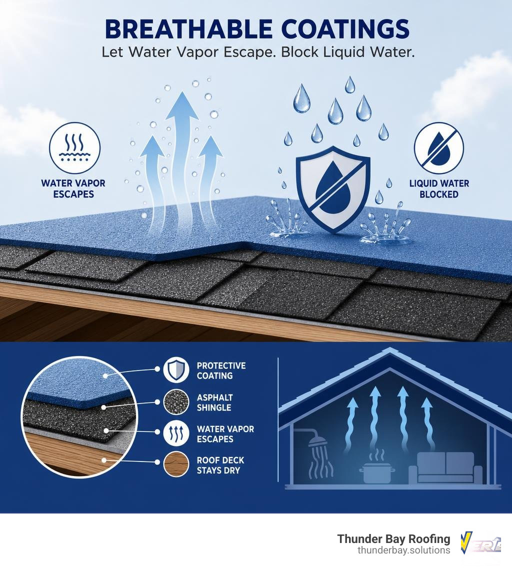 Diagram showing how breathable coatings allow water vapor to escape while blocking liquid water infographic Diagram showing how breathable coatings allow water vapor to escape while blocking liquid water infographic