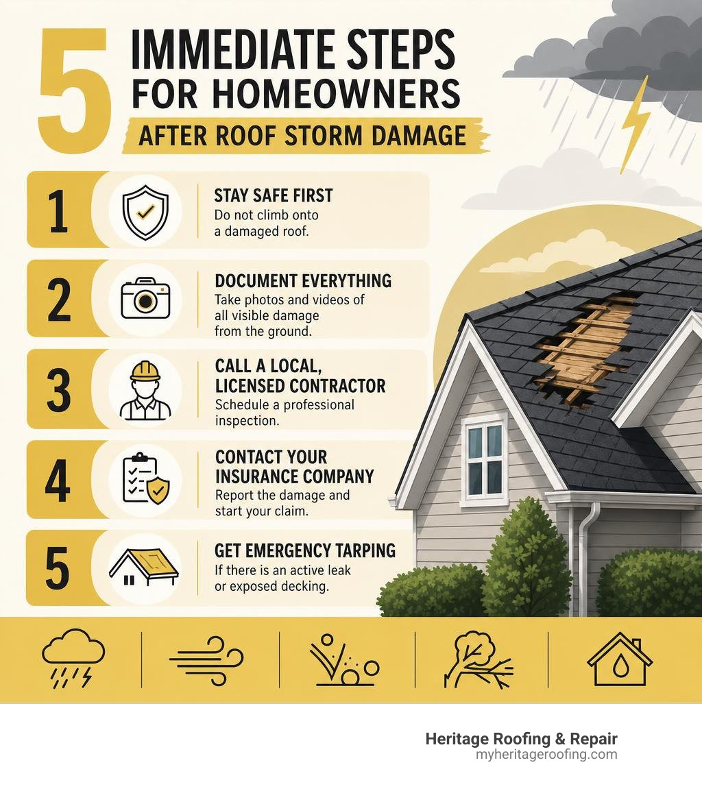 Infographic: 5 immediate steps for homeowners after roof storm damage infographic
