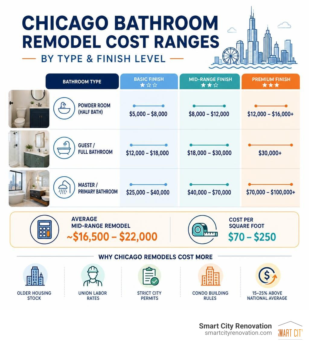 infographic showing Chicago bathroom remodel cost ranges by type and finish level infographic infographic showing Chicago bathroom remodel cost ranges by type and finish level infographic