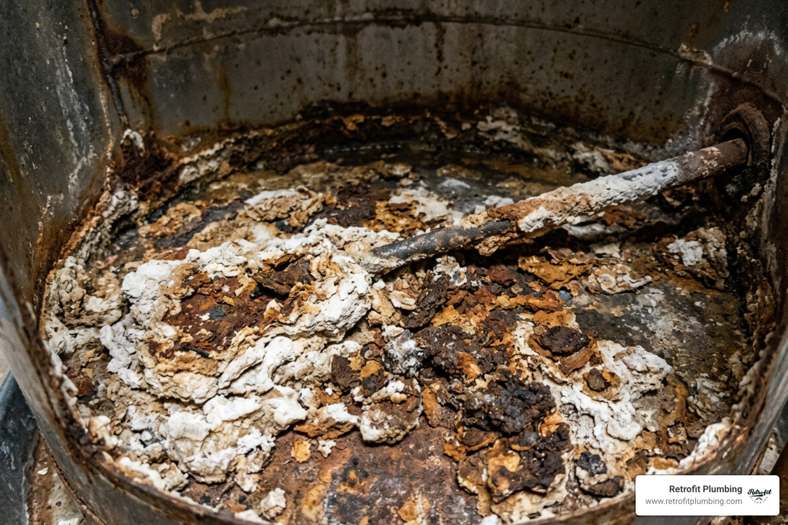 sediment buildup inside a water heater tank
