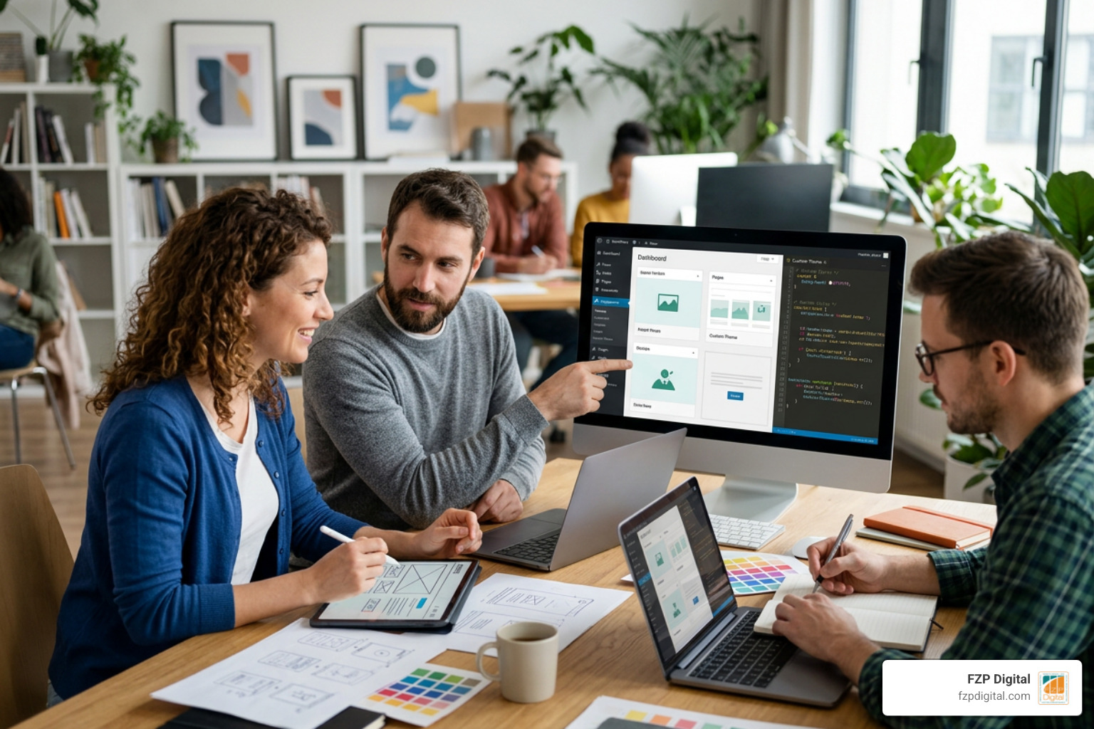 A high-converting business website layout with clean CTA buttons and happy business owners in Philadelphia A high-converting business website layout with clean CTA buttons and happy business owners in Philadelphia