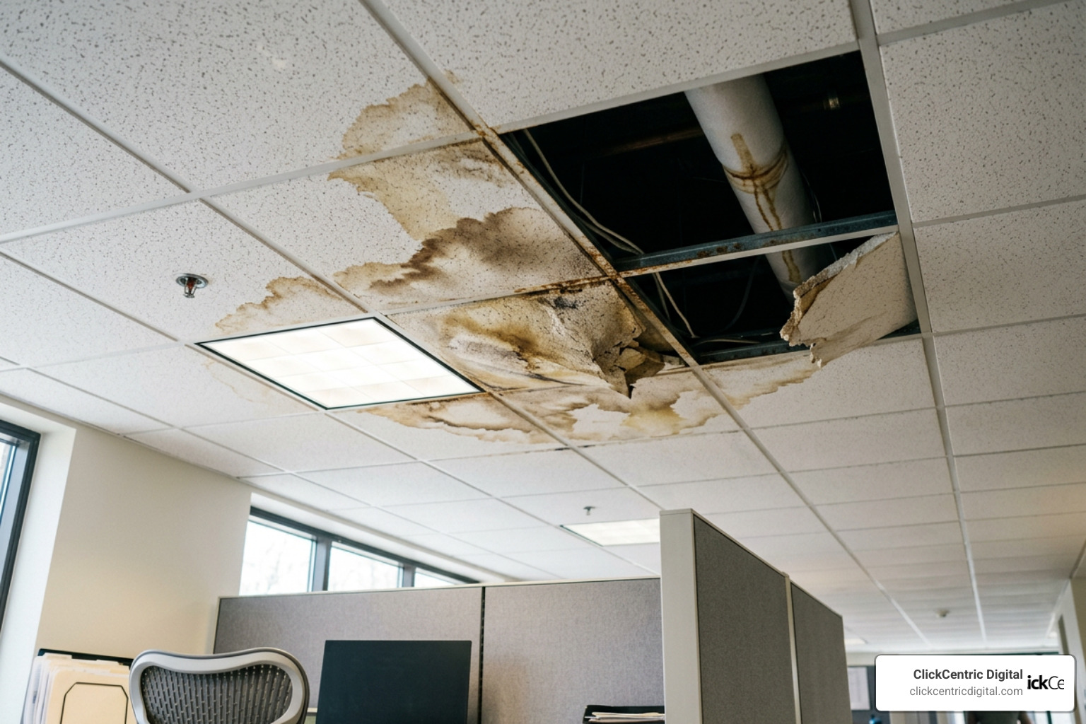water damage on a commercial ceiling