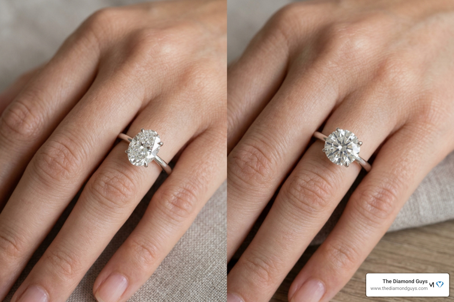 Comparing 1 carat oval diamond to 1 carat round diamond side by side Comparing 1 carat oval diamond to 1 carat round diamond side by side