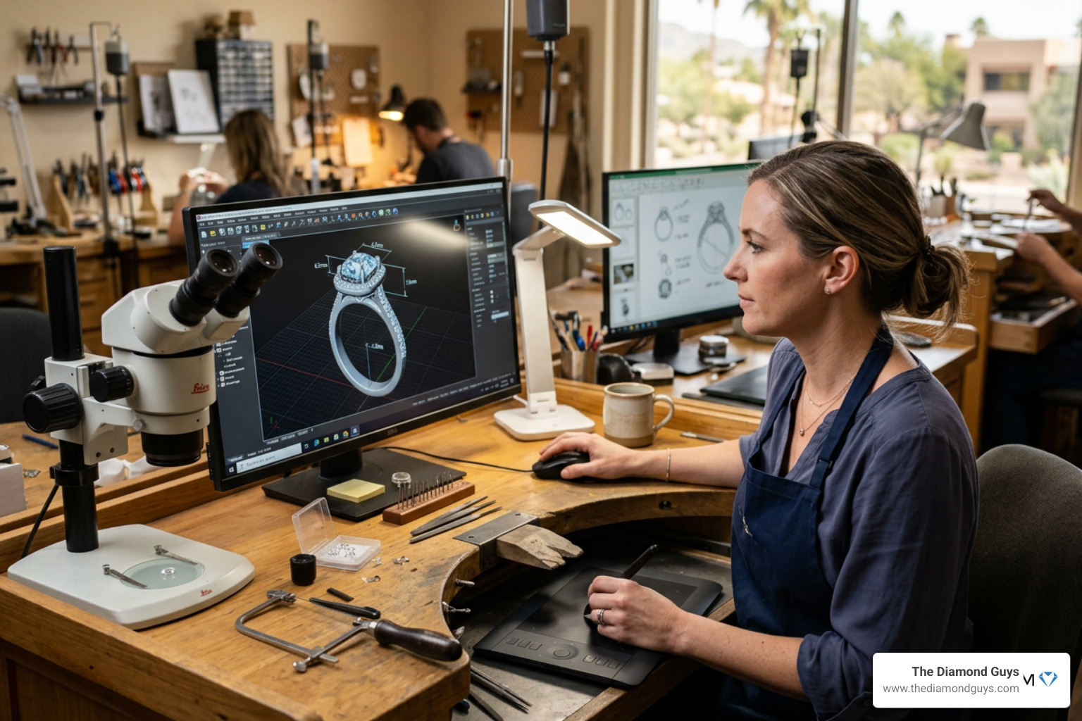 Jeweler working on a 3D CAD model for a custom ring in Scottsdale Jeweler working on a 3D CAD model for a custom ring in Scottsdale