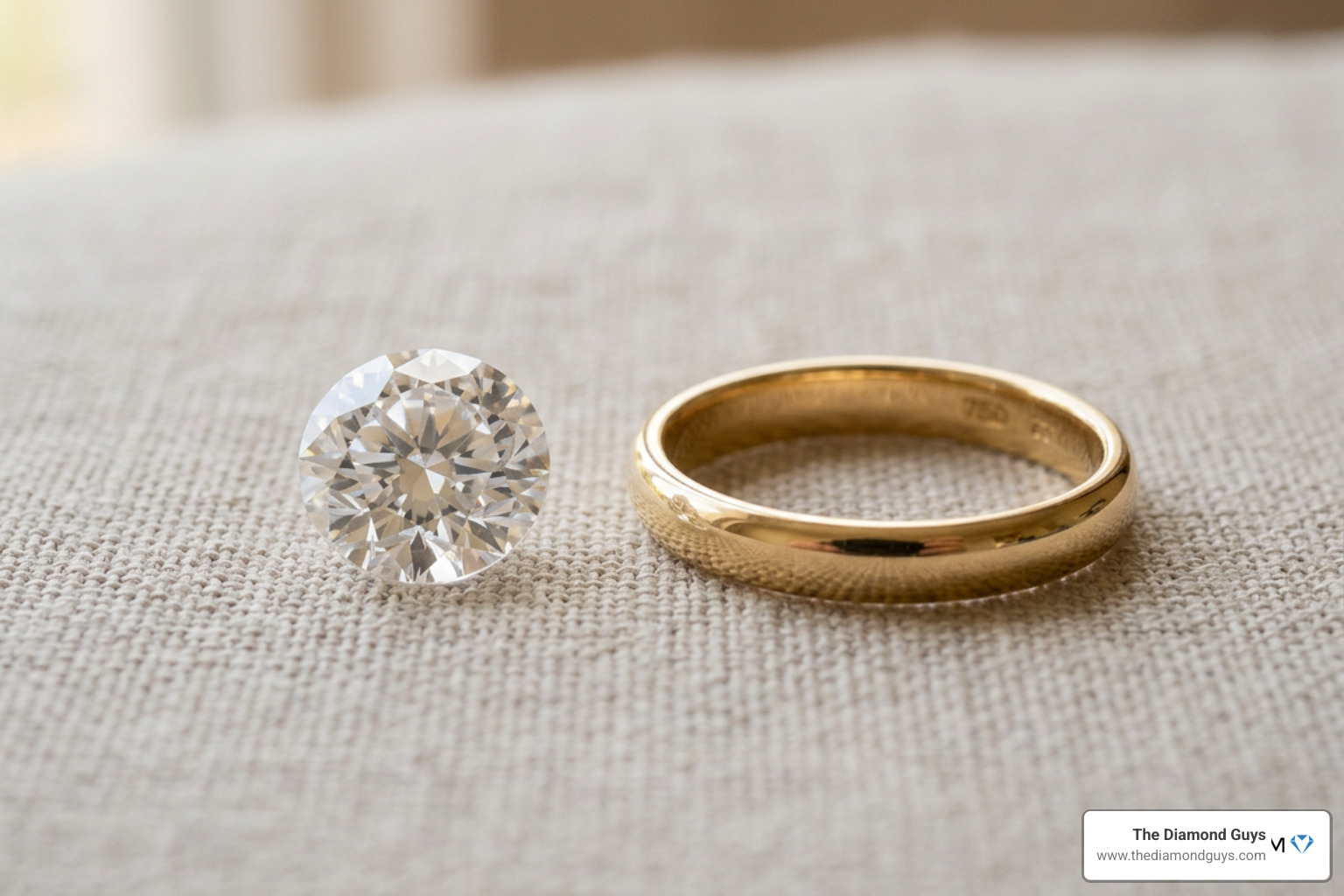 A loose round brilliant diamond next to an empty gold band A loose round brilliant diamond next to an empty gold band