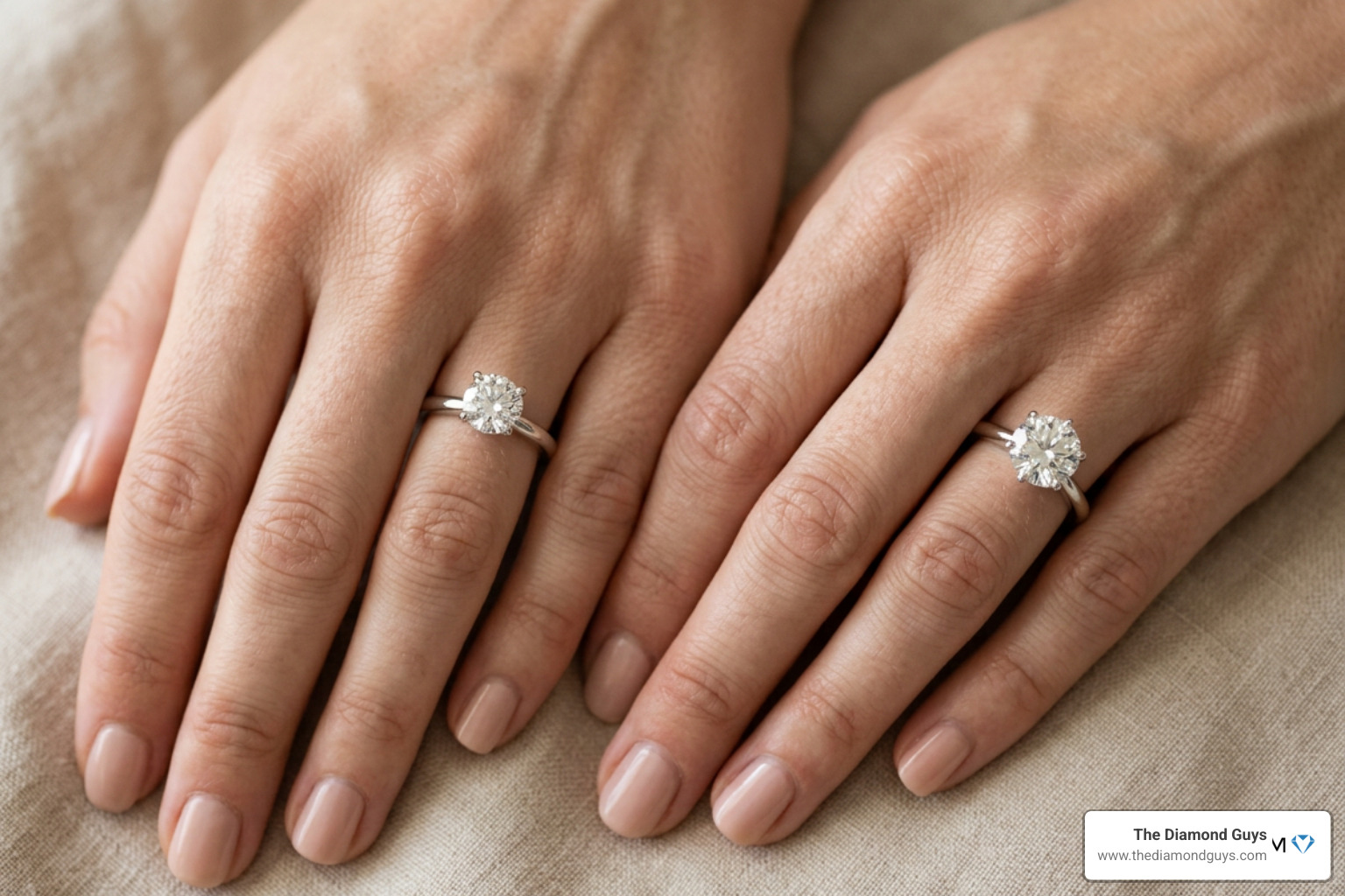 Comparing 1ct and 2ct diamond sizes on a hand