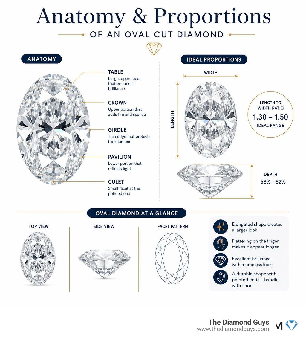 Anatomy and proportions of an oval cut diamond infographic infographic Anatomy and proportions of an oval cut diamond infographic infographic