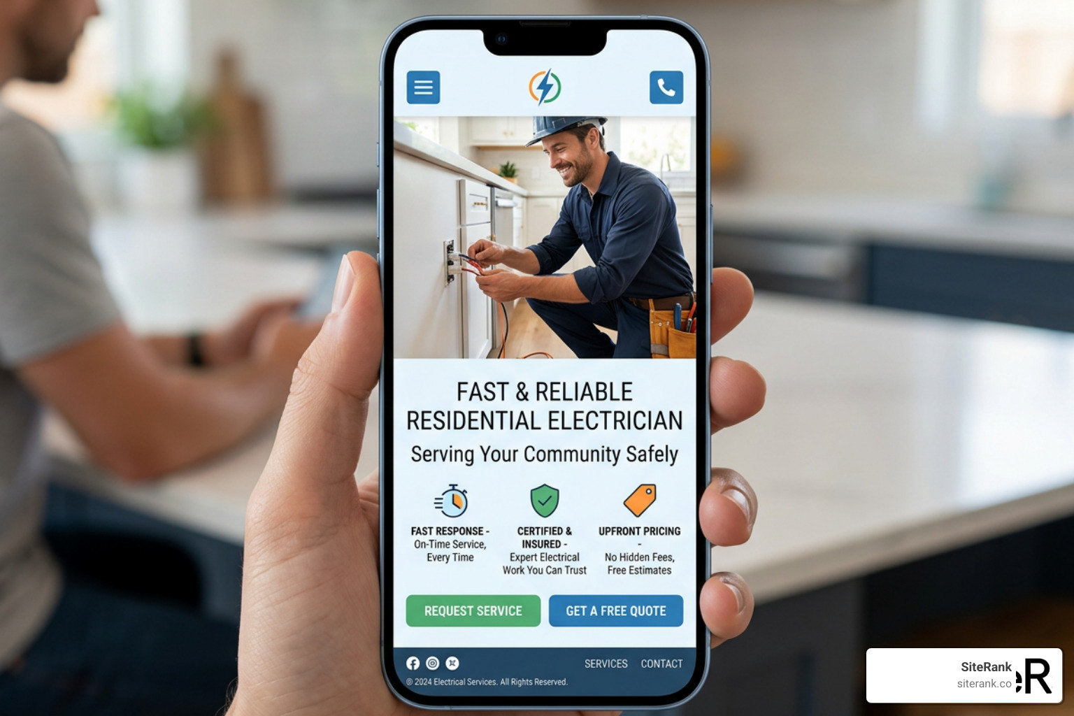 Mobile-friendly electrician website layout showing fast loading speed Mobile-friendly electrician website layout showing fast loading speed