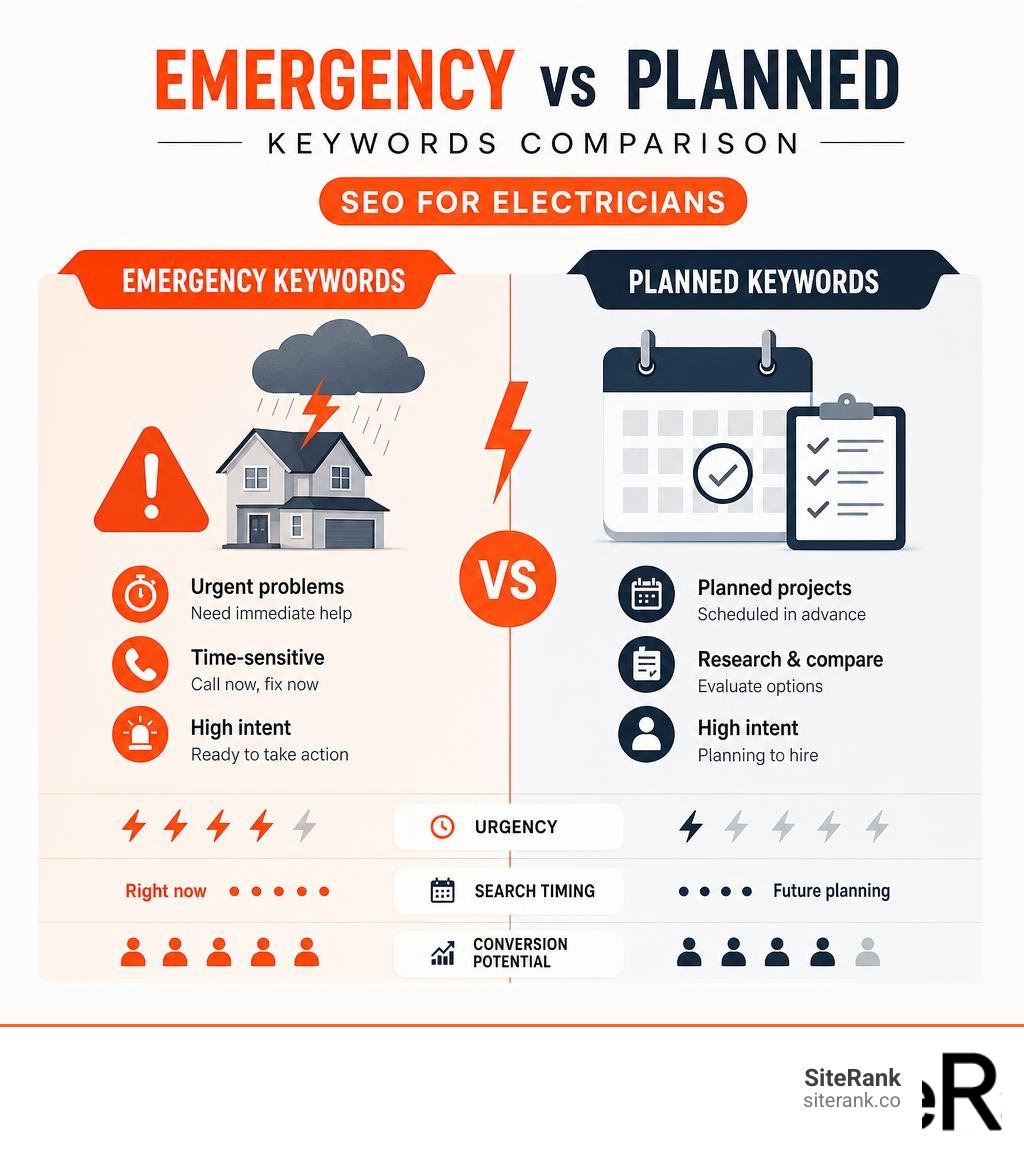 Emergency vs planned keywords comparison chart infographic Emergency vs planned keywords comparison chart infographic