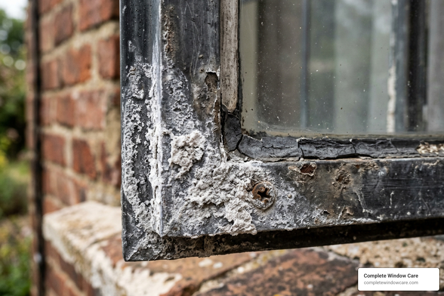 corroded aluminum frame showing white powdery oxidation