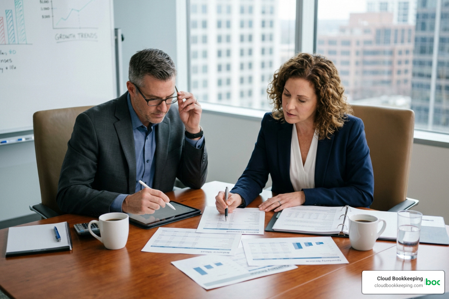 CPA reviewing balance sheets for a financial statements review