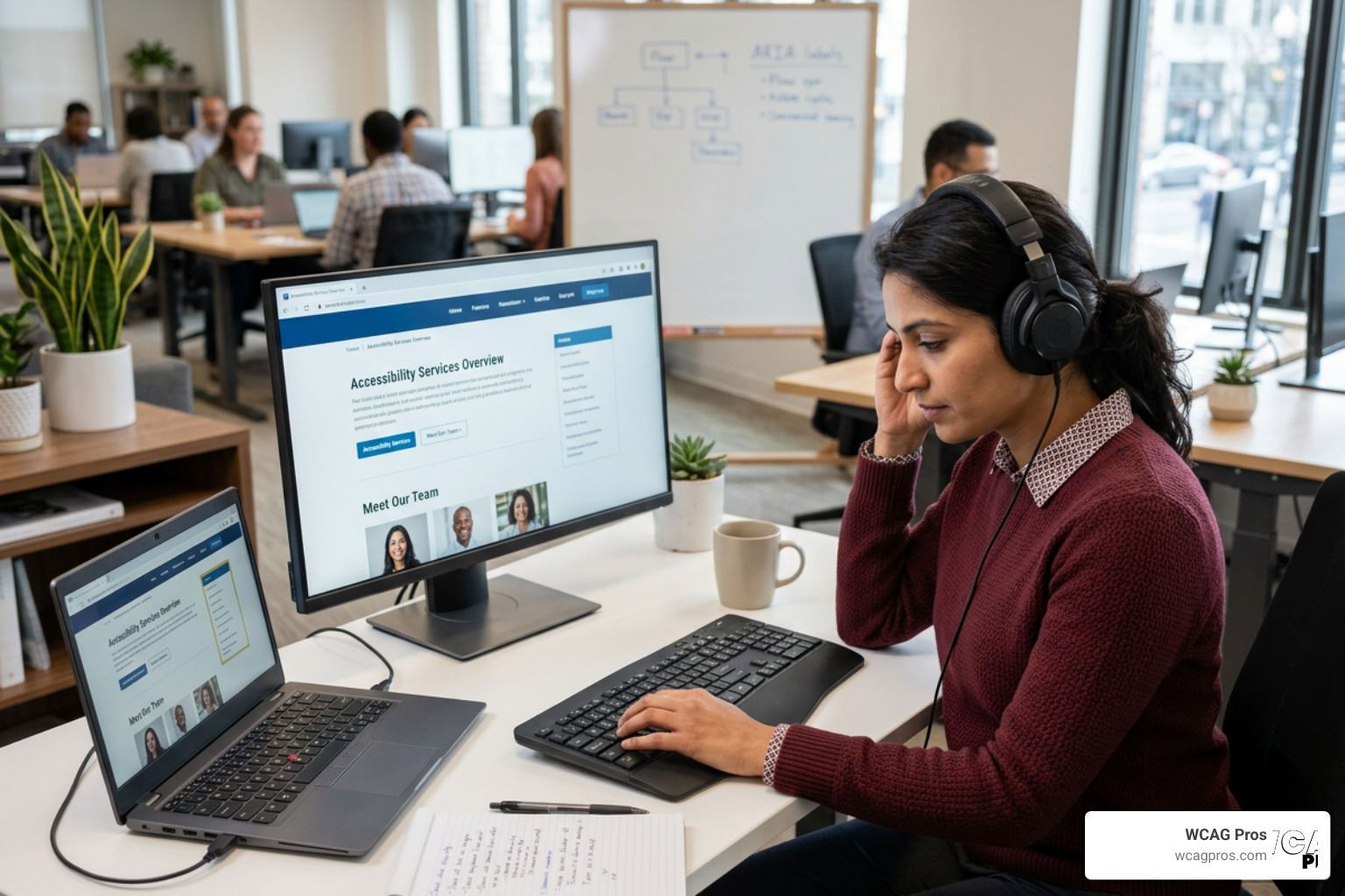 A professional developer testing a website with a screen reader and keyboard navigation A professional developer testing a website with a screen reader and keyboard navigation