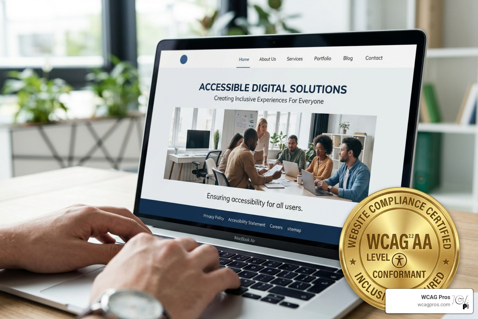Compliant website badge showing WCAG 2.2 AA certification Compliant website badge showing WCAG 2.2 AA certification