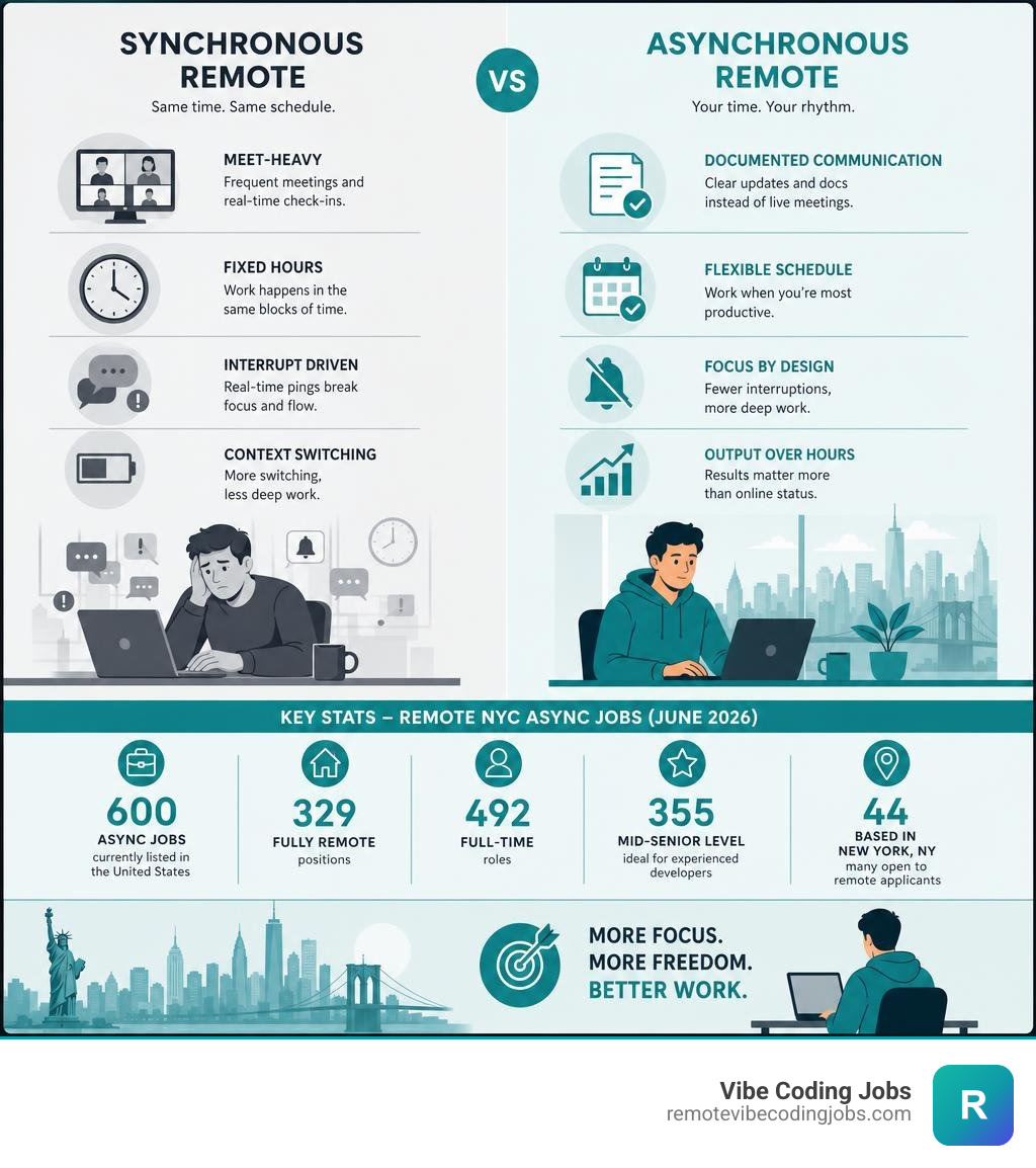 infographic comparing synchronous remote vs asynchronous remote work models and key stats infographic