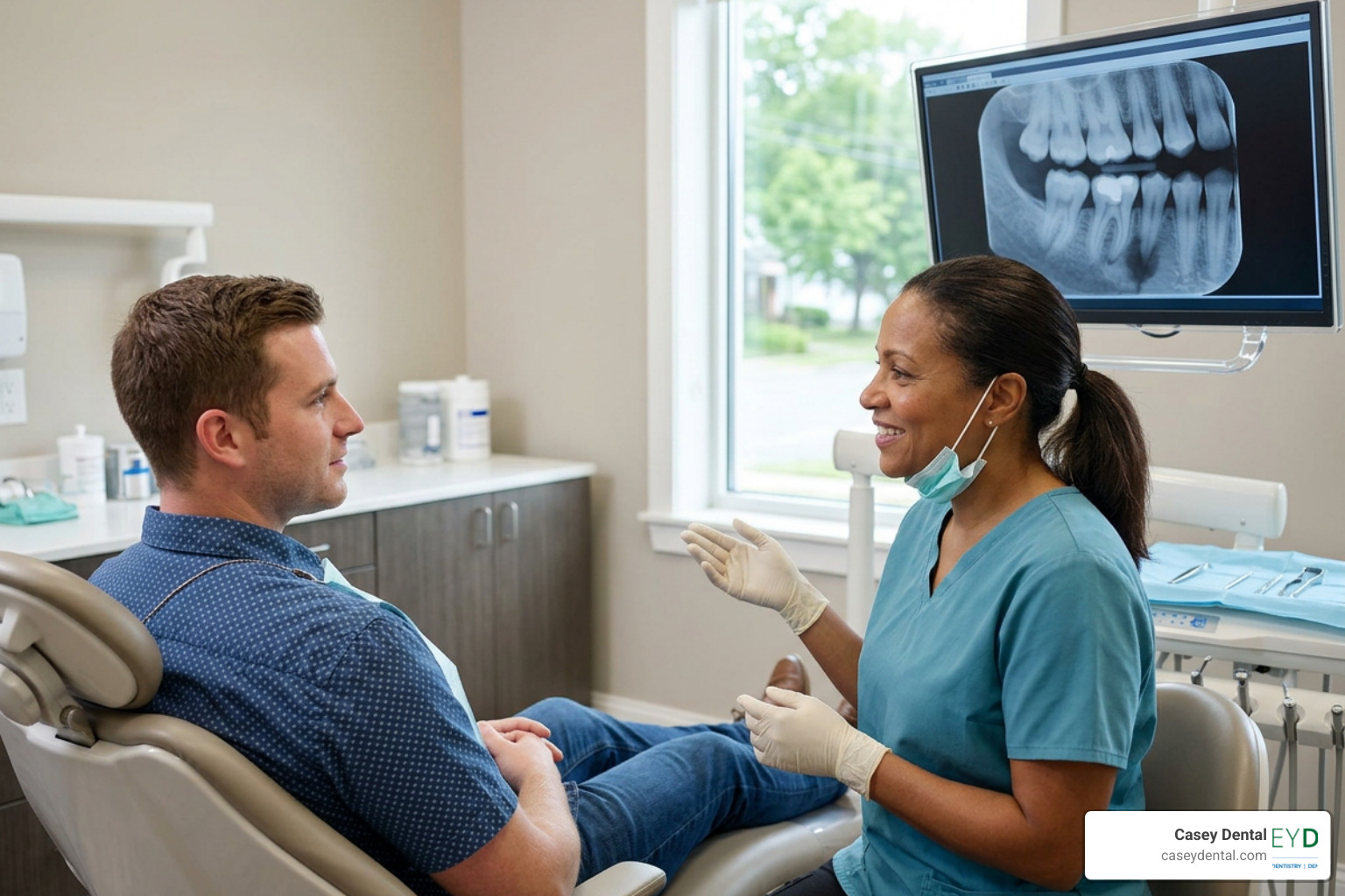 Dentist performing a gentle dental exam on a patient in Pittston PA