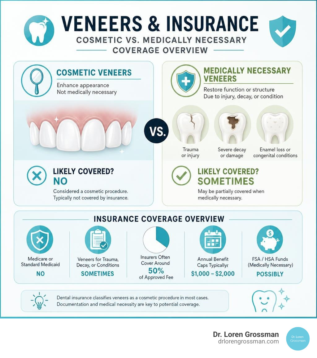 Infographic: cosmetic vs. medically necessary veneers and insurance coverage overview infographic Infographic: cosmetic vs. medically necessary veneers and insurance coverage overview infographic