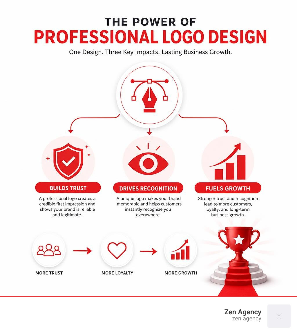 Infographic showing how professional logo design impacts brand trust, recognition, and business growth infographic Infographic showing how professional logo design impacts brand trust, recognition, and business growth infographic