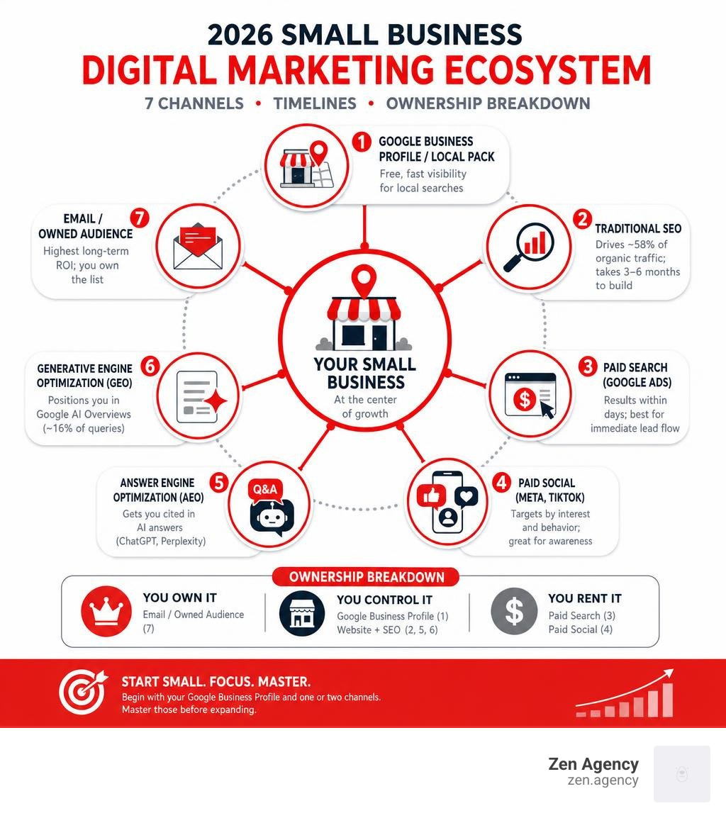2026 small business digital marketing ecosystem: 7 channels, timelines, and ownership breakdown infographic 2026 small business digital marketing ecosystem: 7 channels, timelines, and ownership breakdown infographic