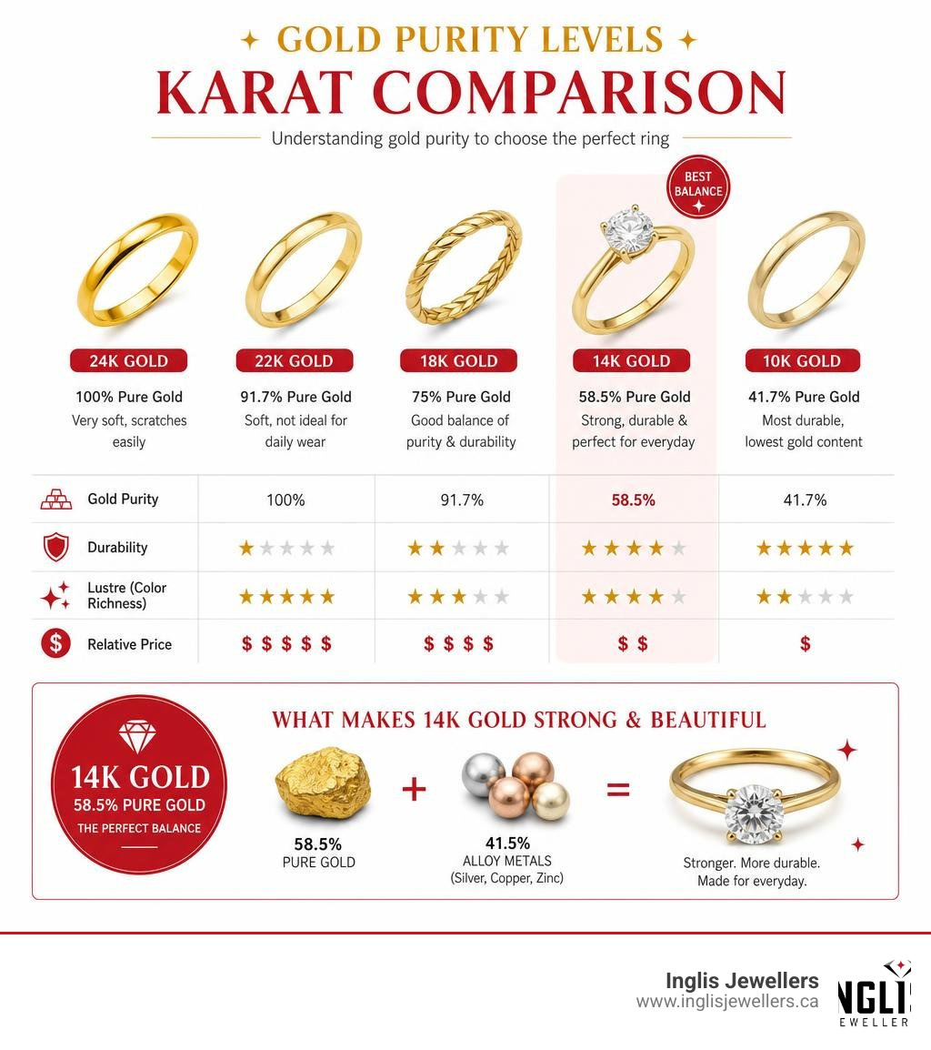 Gold purity levels and karat comparison infographic for womens 14k gold rings infographic Gold purity levels and karat comparison infographic for womens 14k gold rings infographic