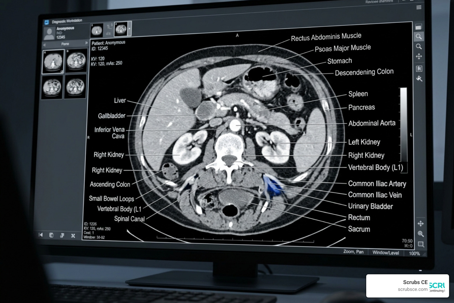 CT cross-sectional anatomy display showing detailed medical imaging of the abdomen and pelvis CT cross-sectional anatomy display showing detailed medical imaging of the abdomen and pelvis