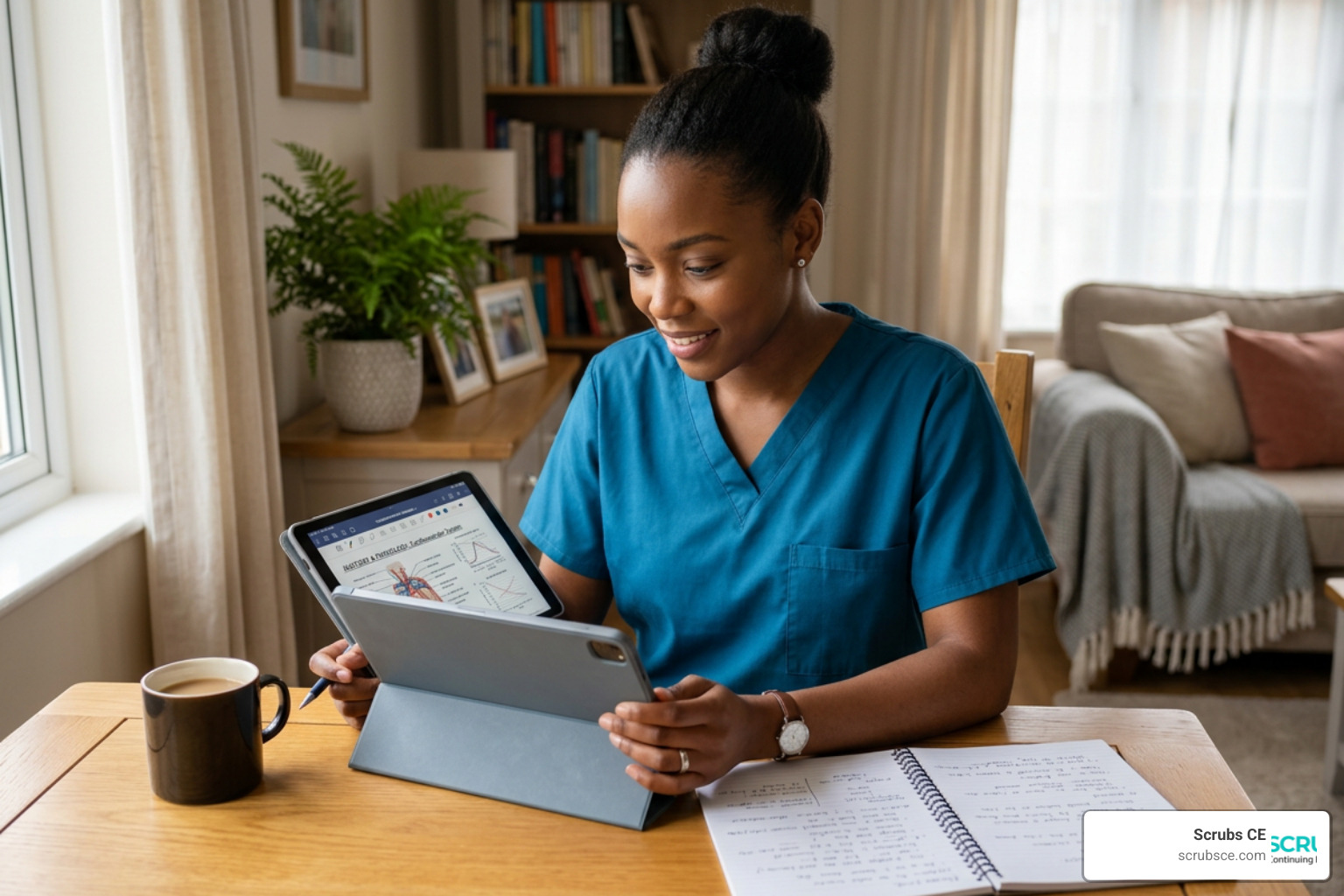 California RN CEU instant certificate self paced nurse studying on tablet California RN CEU instant certificate self paced nurse studying on tablet