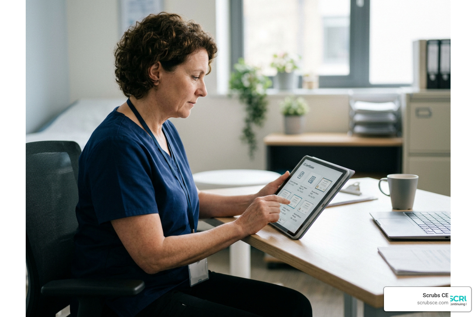A nurse organizing digital CE certificates on a tablet or smartphone A nurse organizing digital CE certificates on a tablet or smartphone
